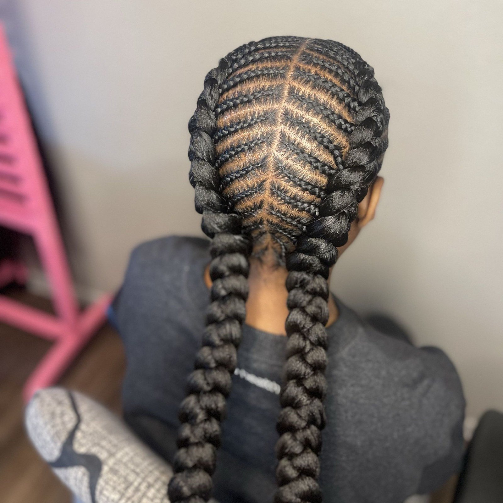 Woman with classic straight-back feed-in braids
