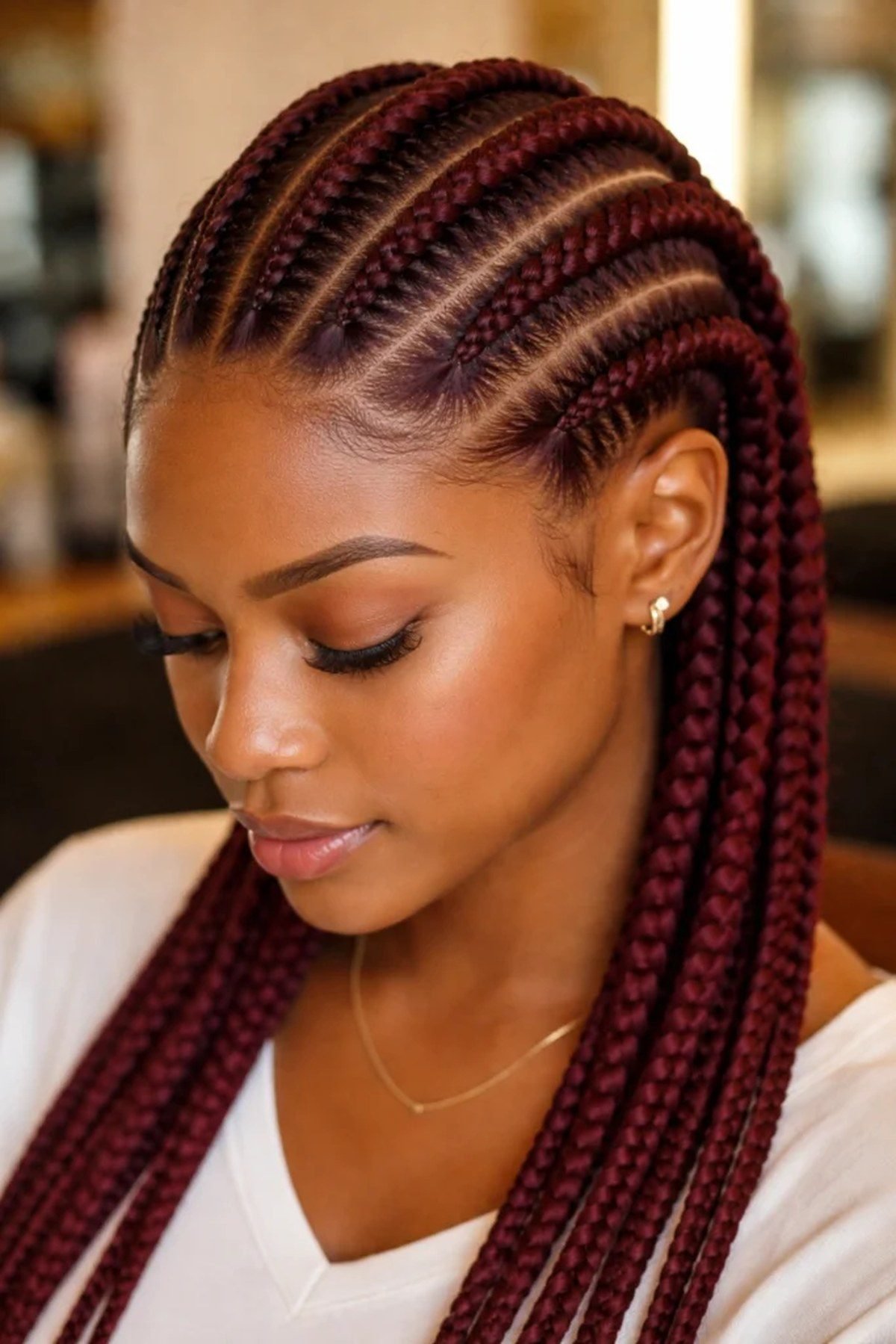 Burgundy-colored feed-in braids for fall