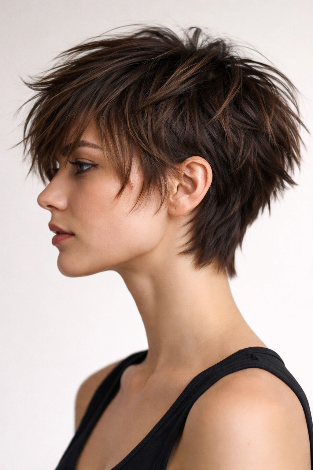 Choppy layered feminine pixie cut