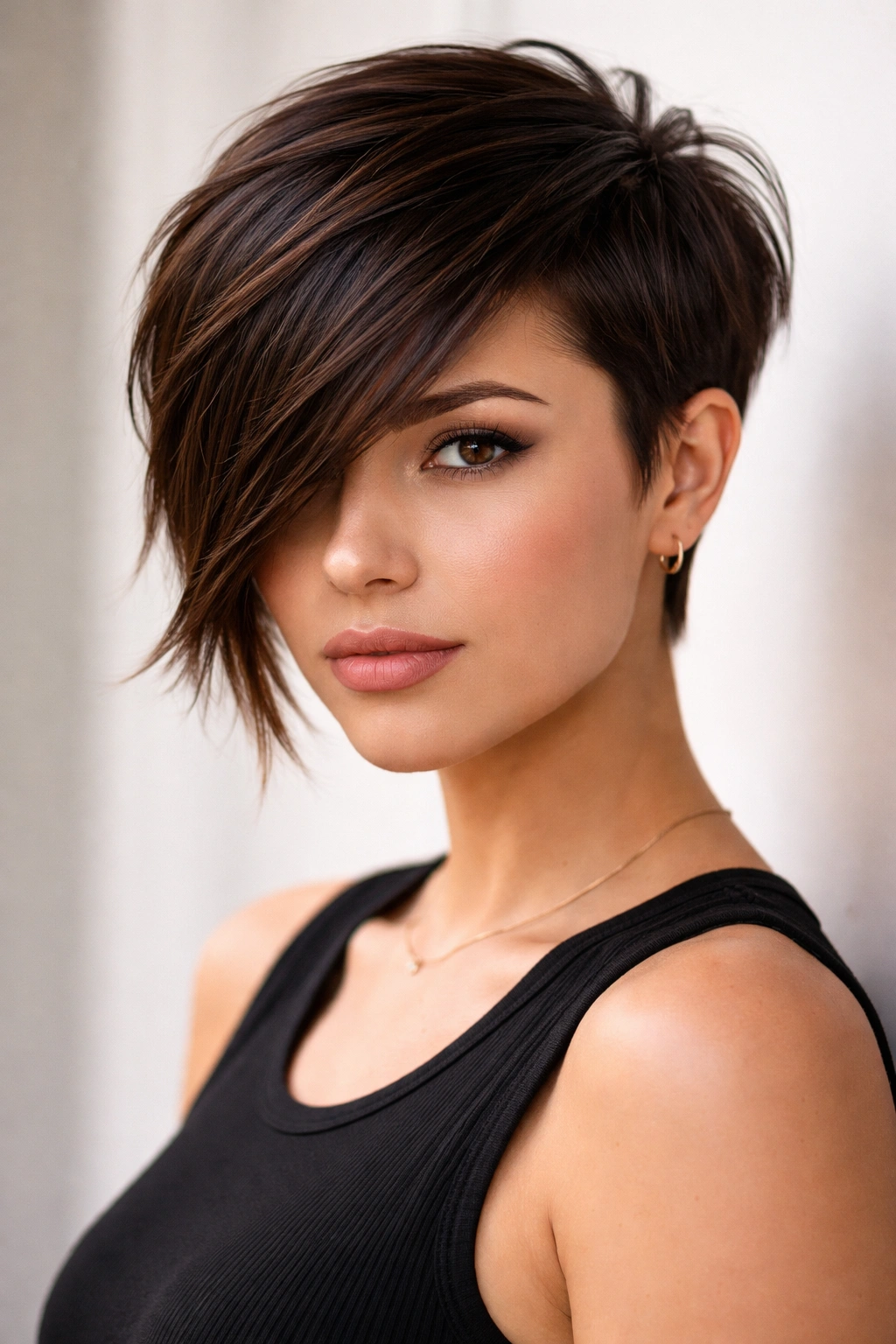 Pixie cut with long fringe