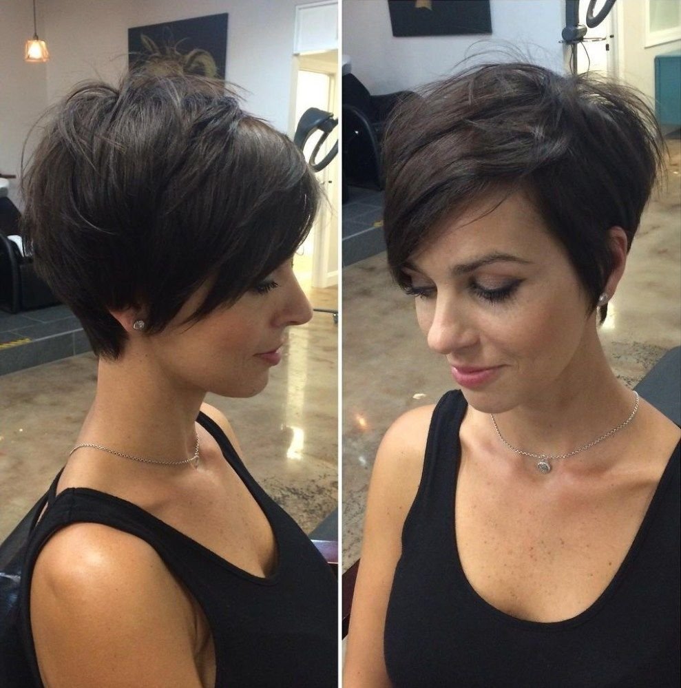 Long pixie cut with side-swept bangs