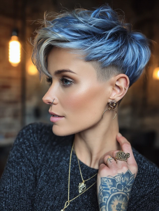 Razored-edge feminine pixie cut