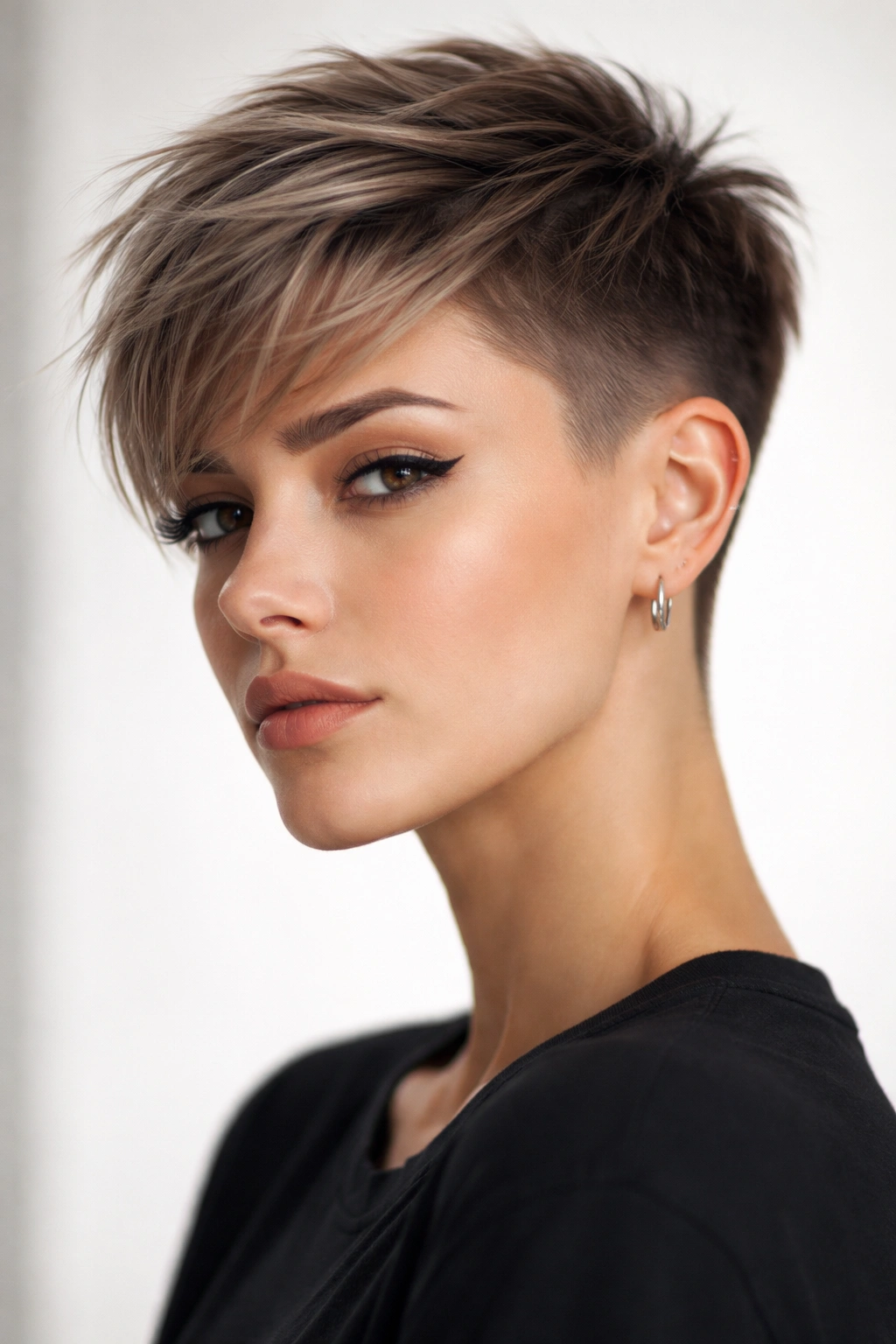 Undercut pixie with long feminine top
