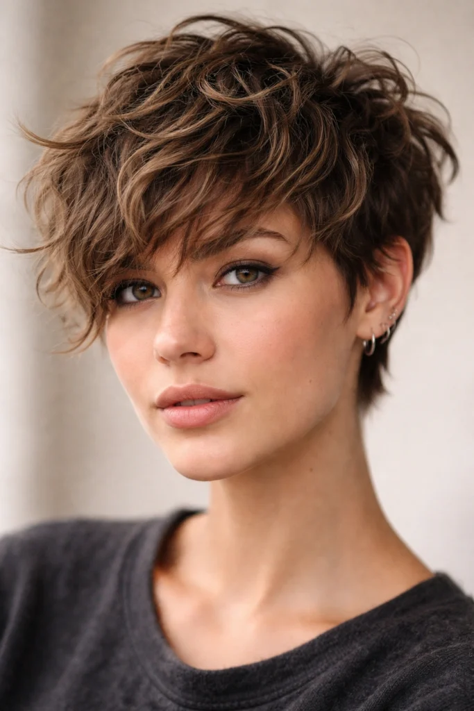 Tousled shaggy feminine pixie