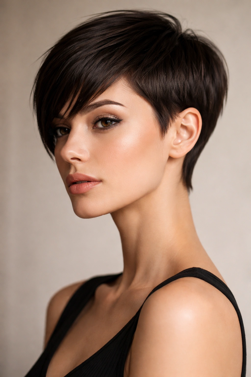 Sleek polished feminine pixie cut