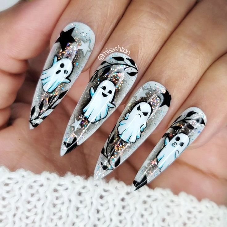 Clear Glass Nails With Ghost Decal