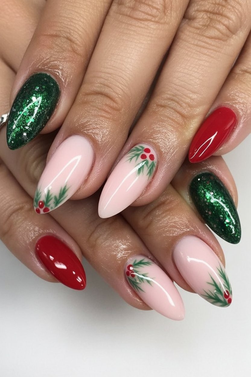 Lime Green French With Tiny Red Bow Charms
