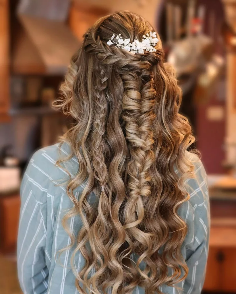 Half-Up Fishtail Braid Into Curls