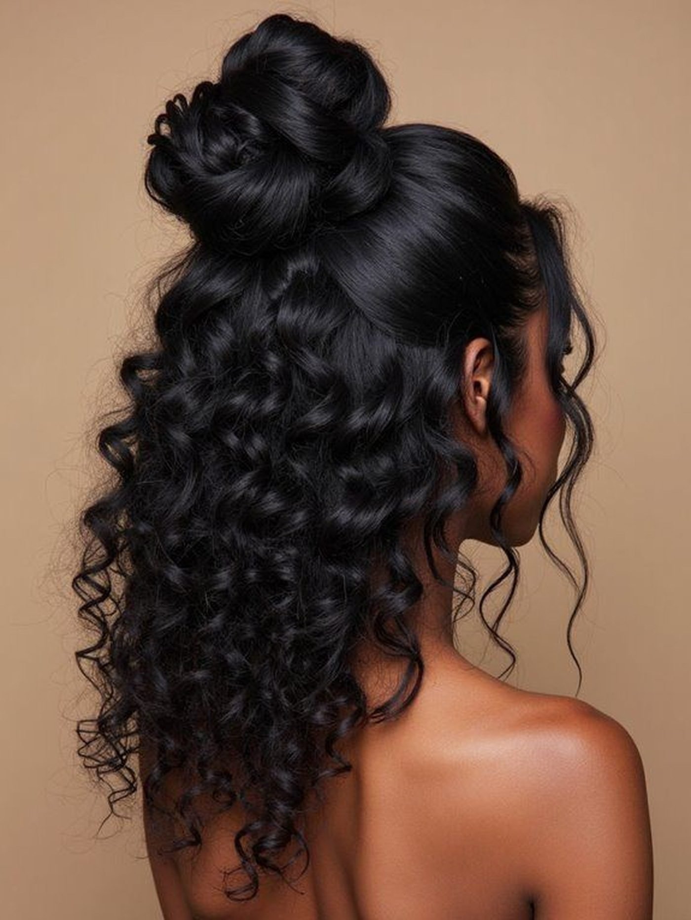 Half-Up Messy Bun With Curly Ends