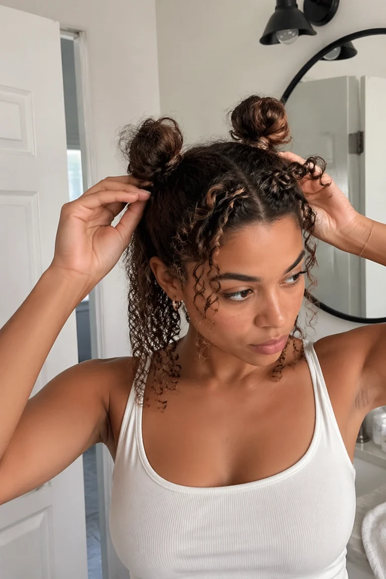Half-Up Space Buns With Curly Lengths