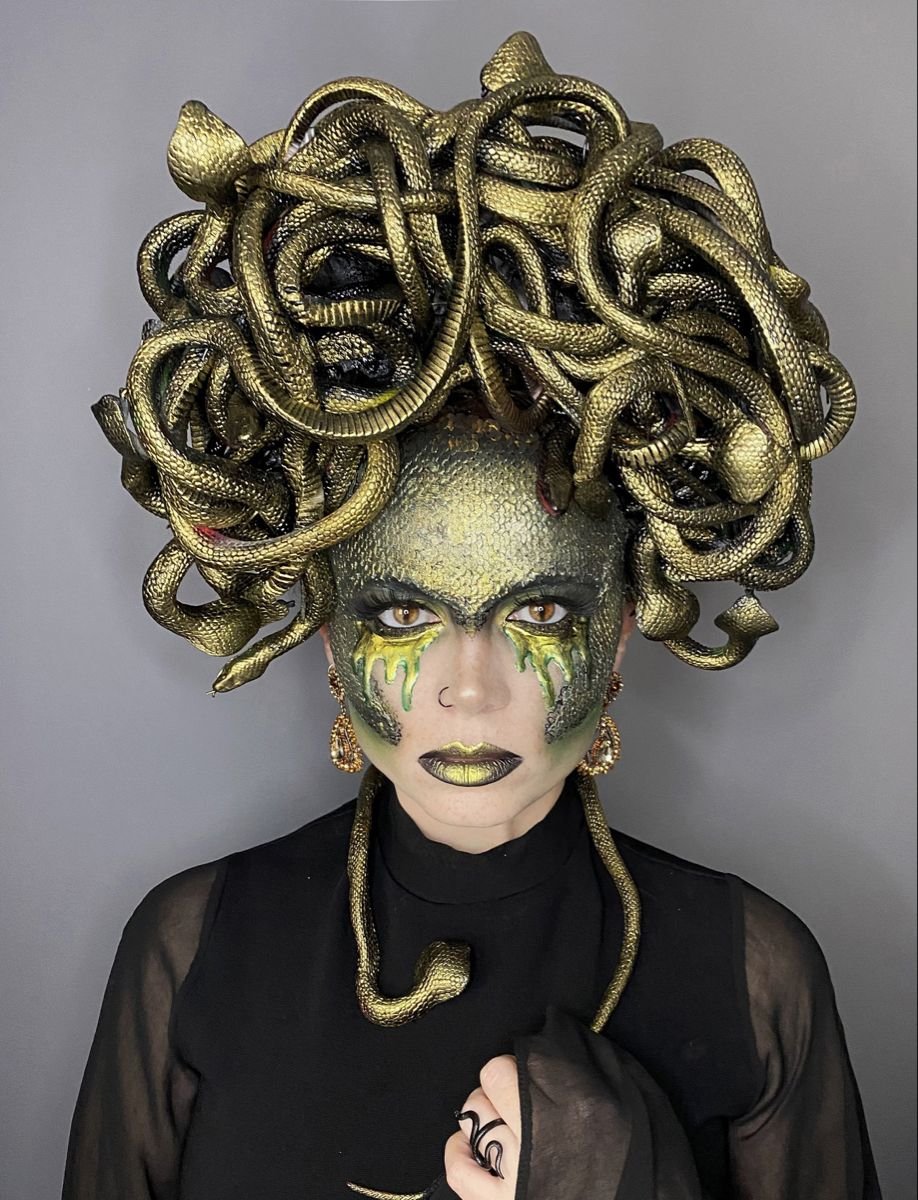 Twisted mini-buns for a Medusa Halloween costume