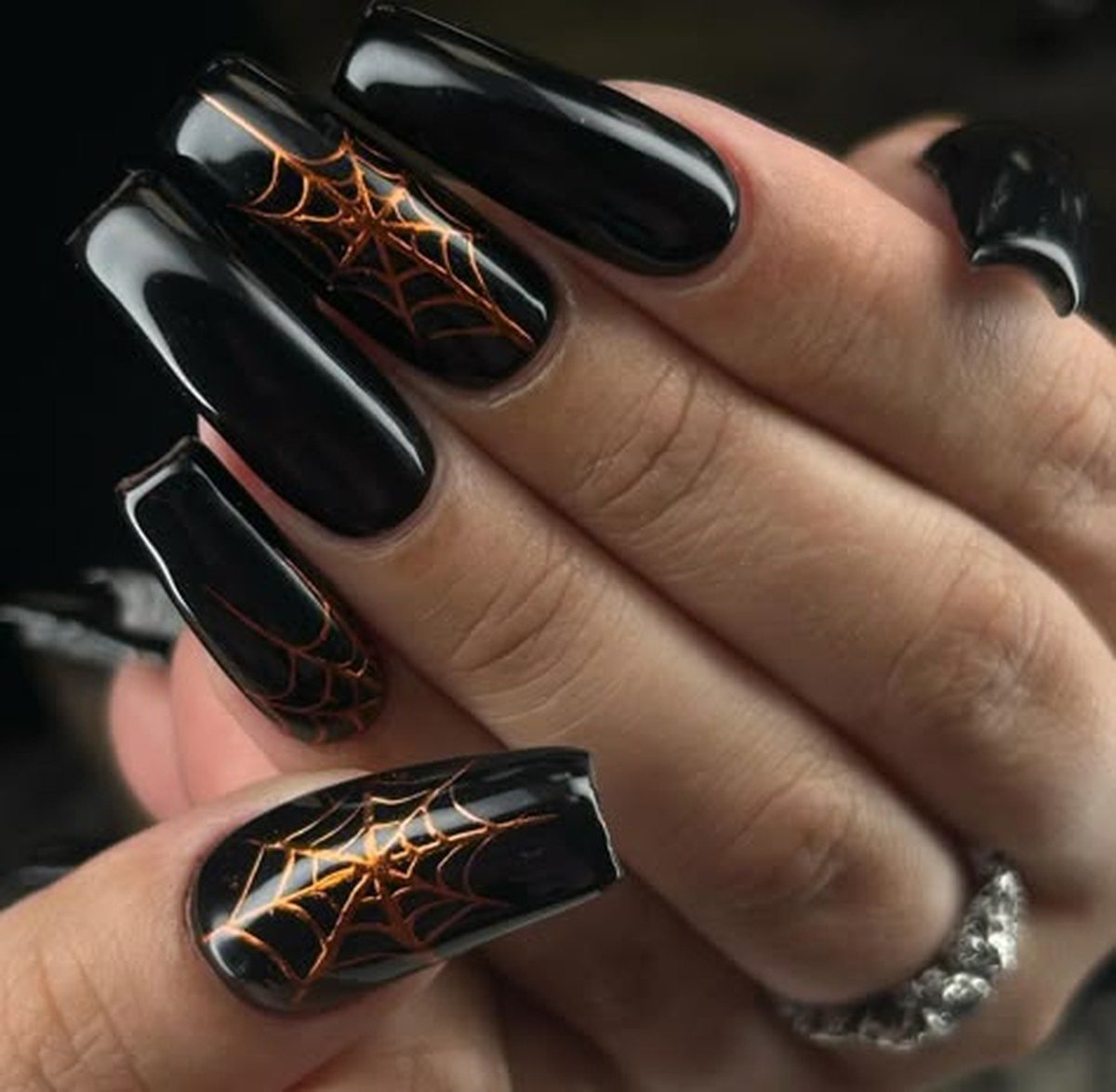 Haunted forest silhouette nail art dark