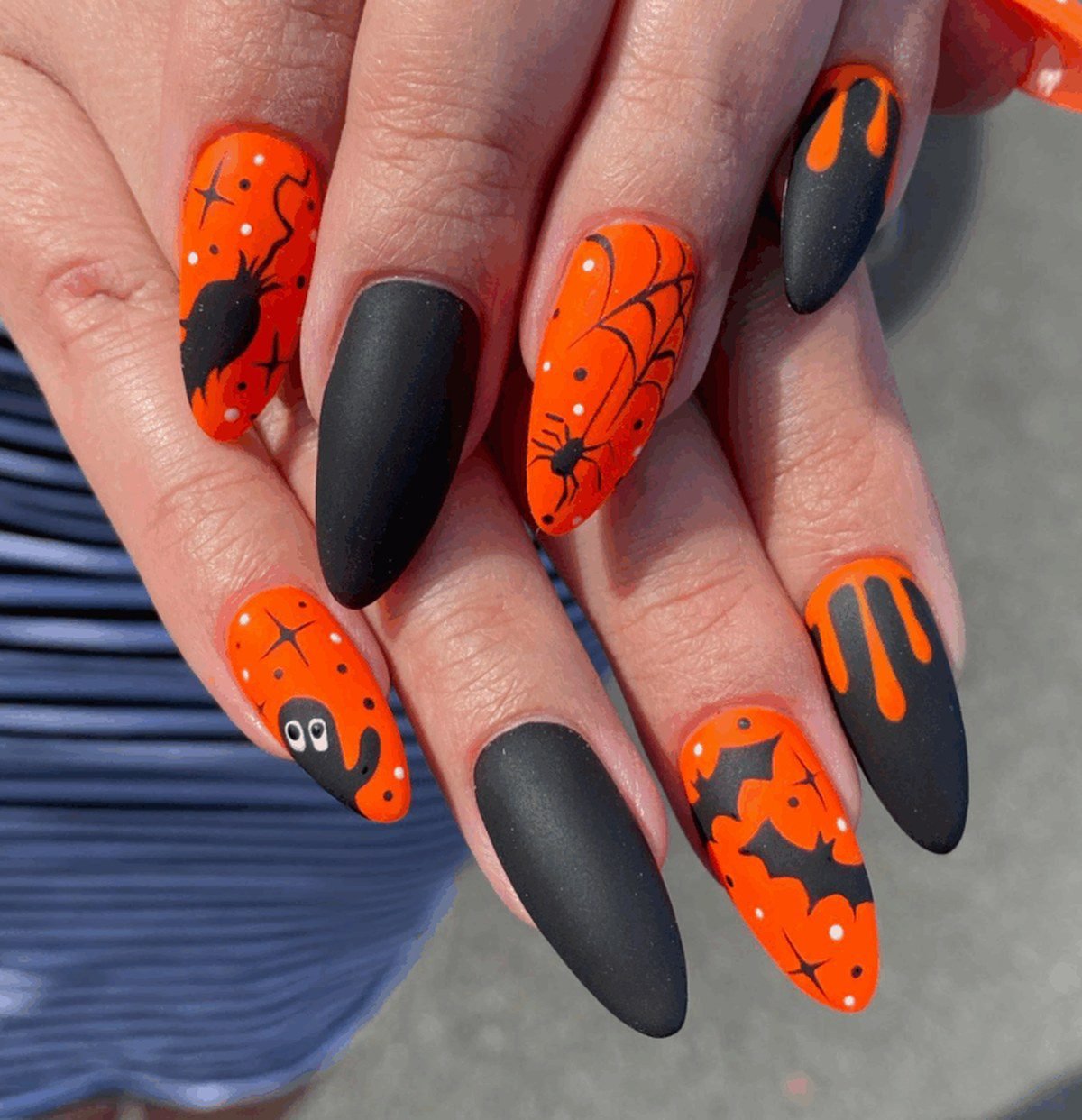 Ghostly white long almond nails