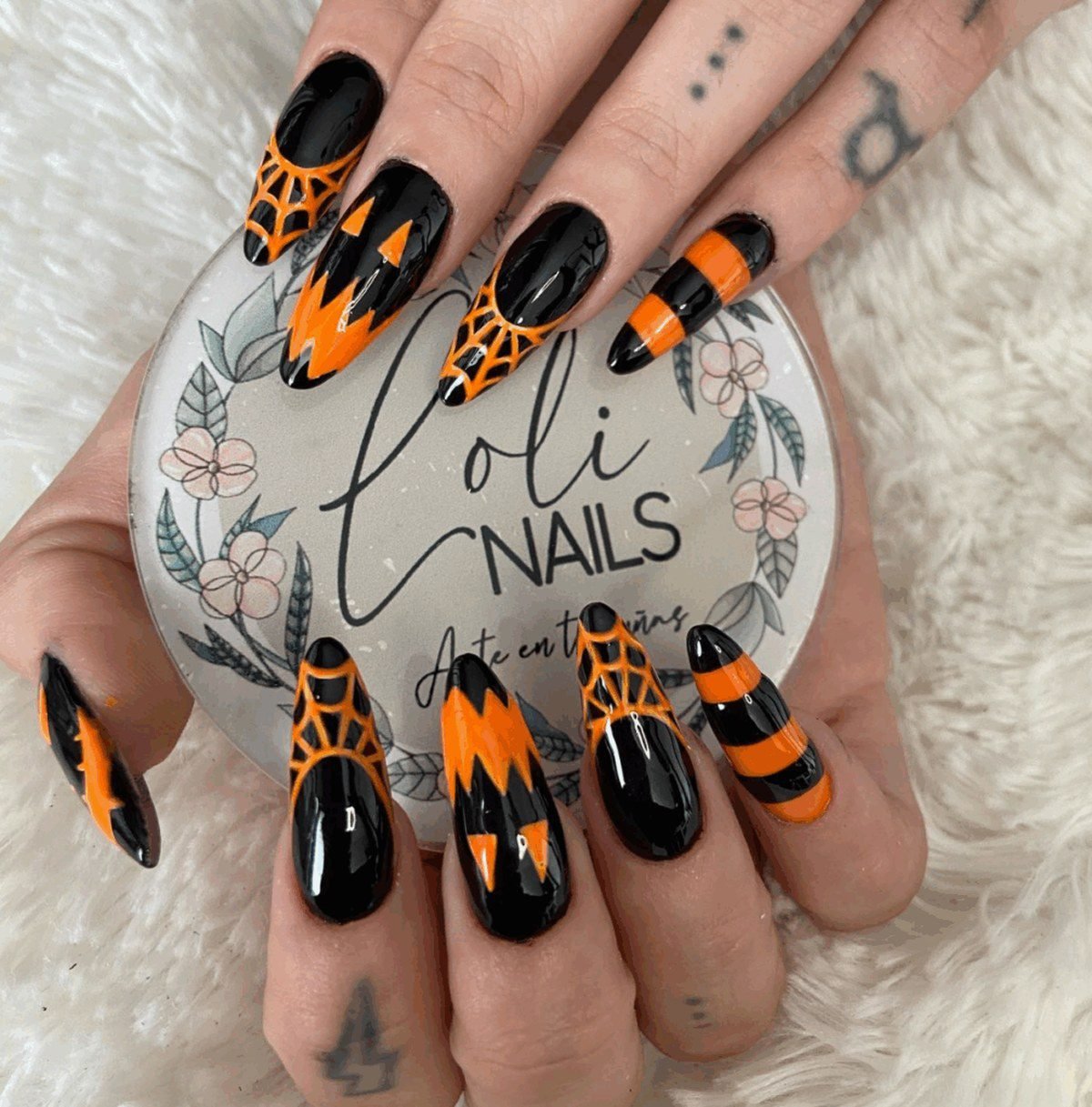 Haunted house silhouette nail art on long nails