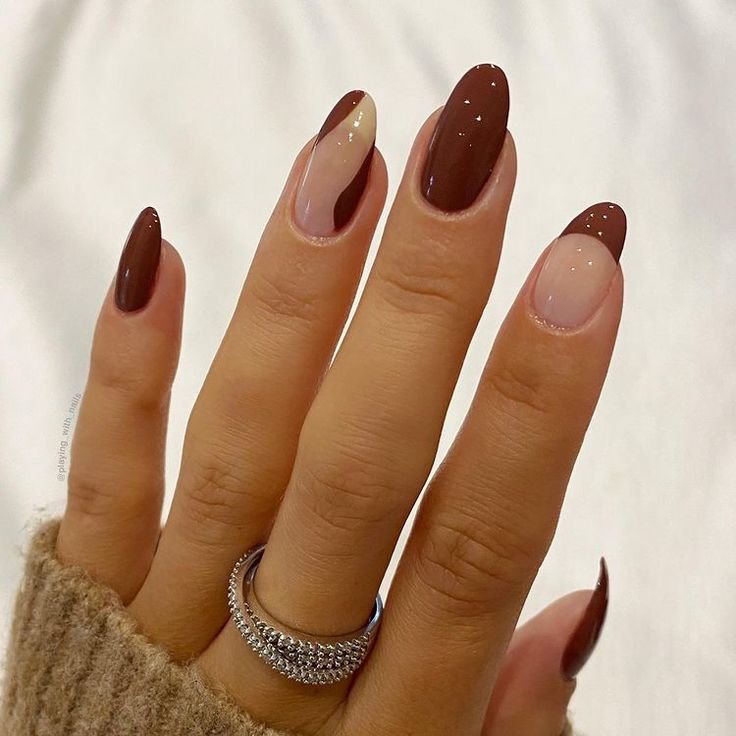 18+ Two-Tone Brown and Nude Nail Ideas - nail idea 1