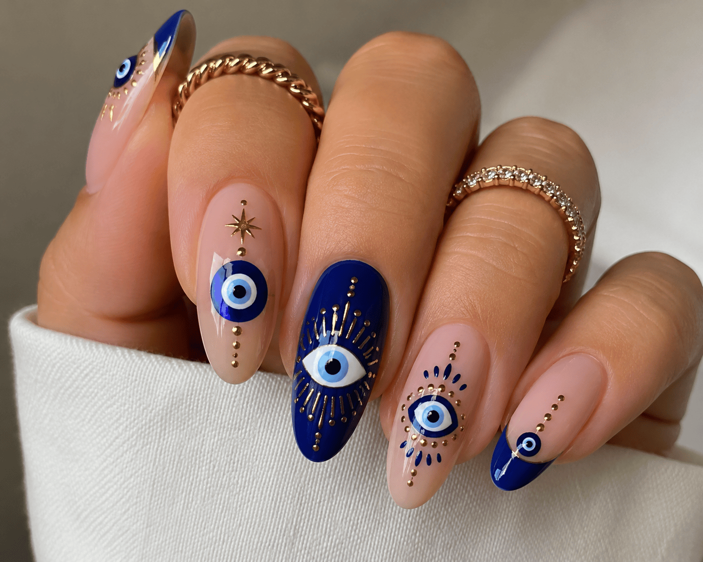 20+ Mystic Nail Ideas With Crystals and Evil-Eye Details - nail idea 1
