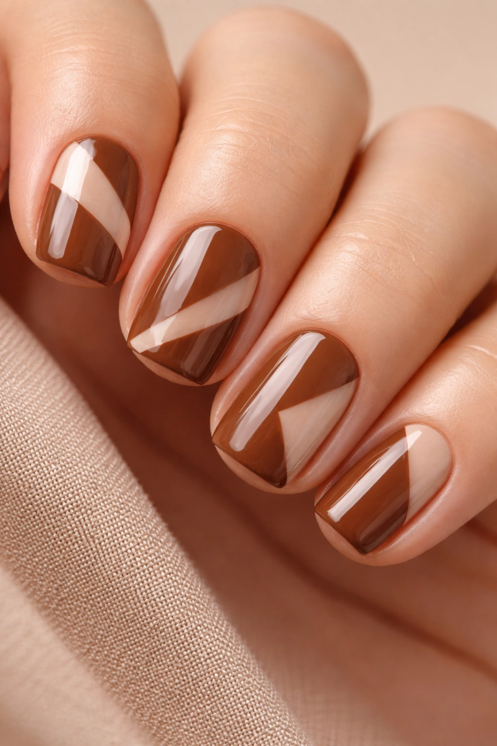 18+ Two-Tone Brown and Nude Nail Ideas - nail idea 10