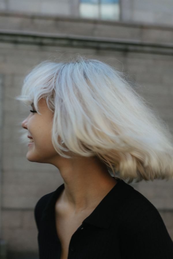 Long hair with ghostly white temporary streaks