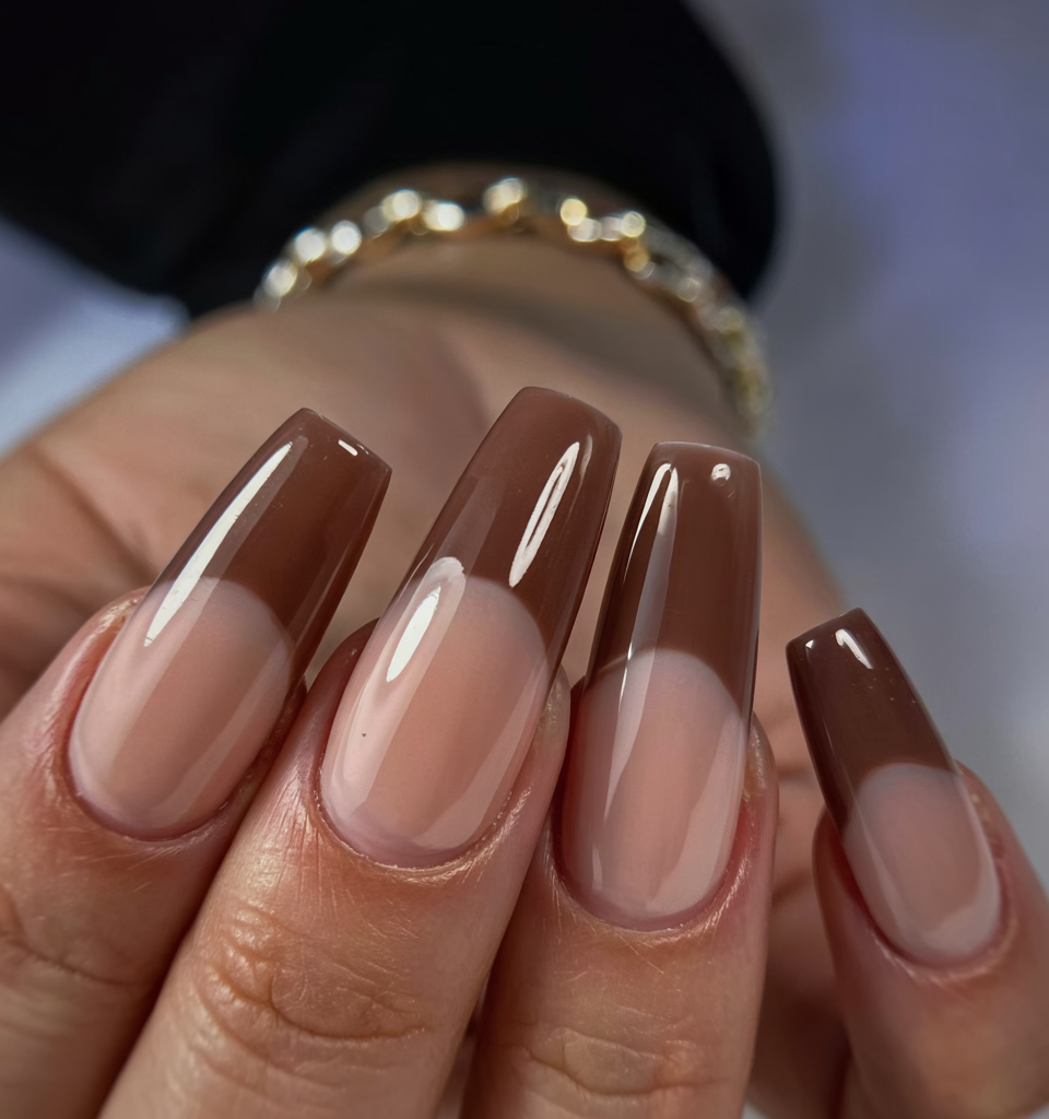 18+ Two-Tone Brown and Nude Nail Ideas - nail idea 14