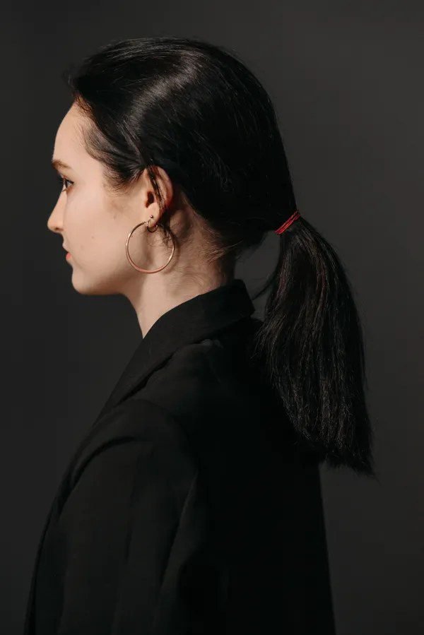 Woman with a long ponytail hairstyle