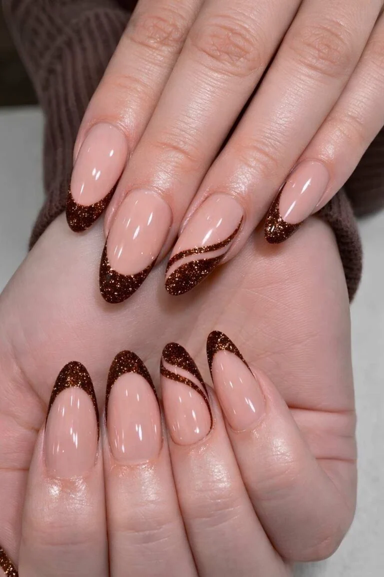 18+ Two-Tone Brown and Nude Nail Ideas - nail idea 16