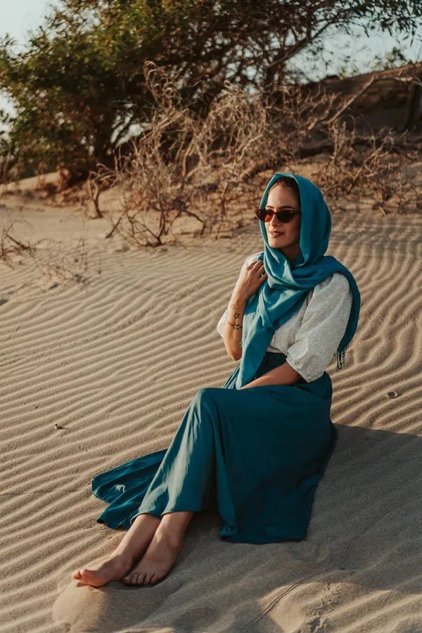 Woman in maxi skirt with scarves, bohemian