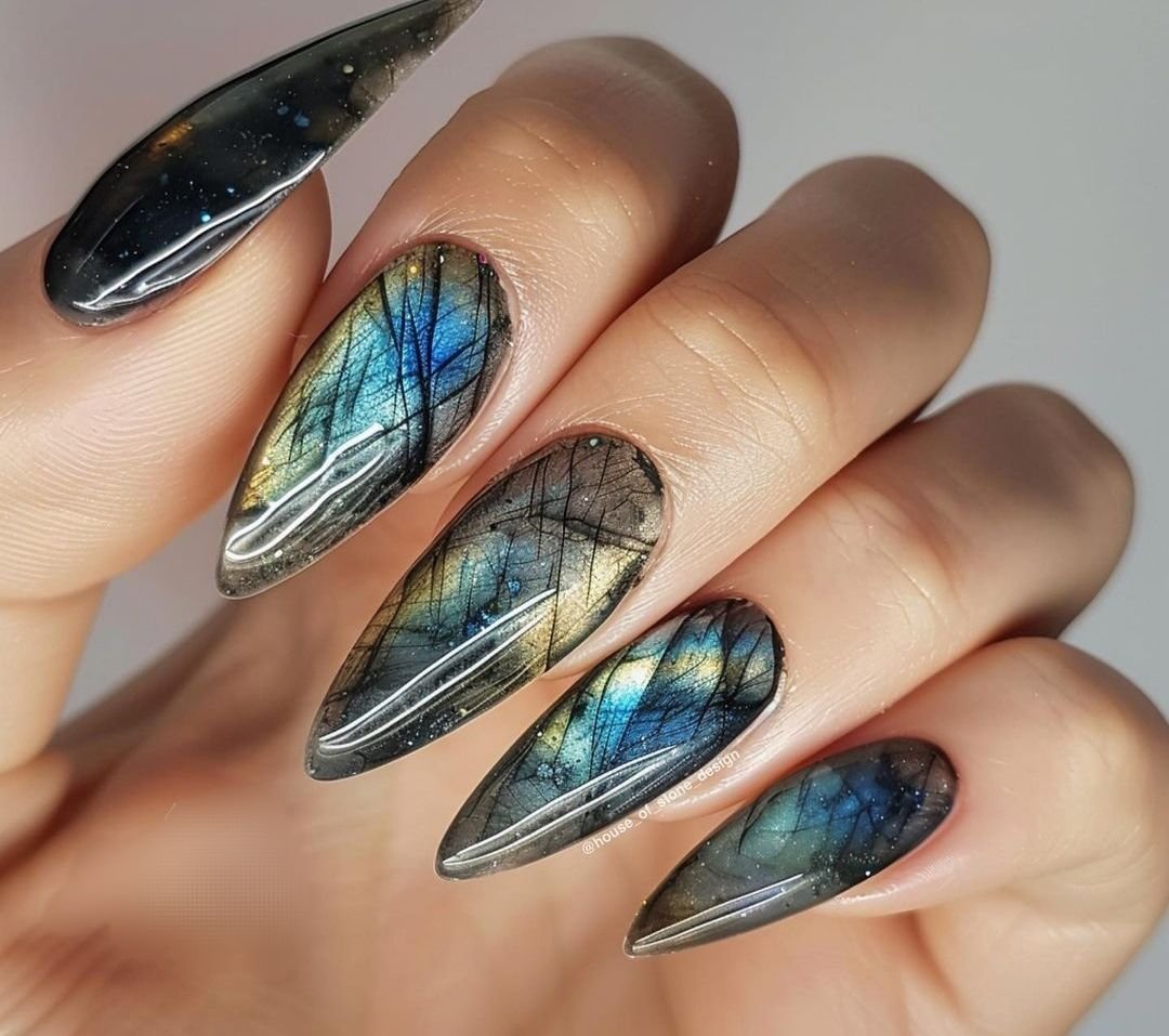 20+ Mystic Nail Ideas With Crystals and Evil-Eye Details - nail idea 16