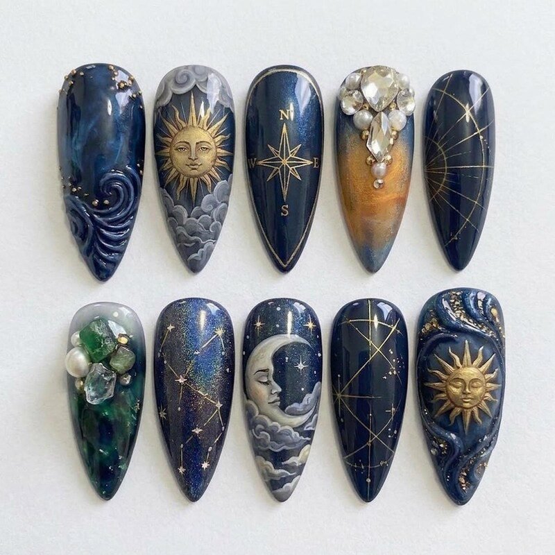 20+ Mystic Nail Ideas With Crystals and Evil-Eye Details - nail idea 18