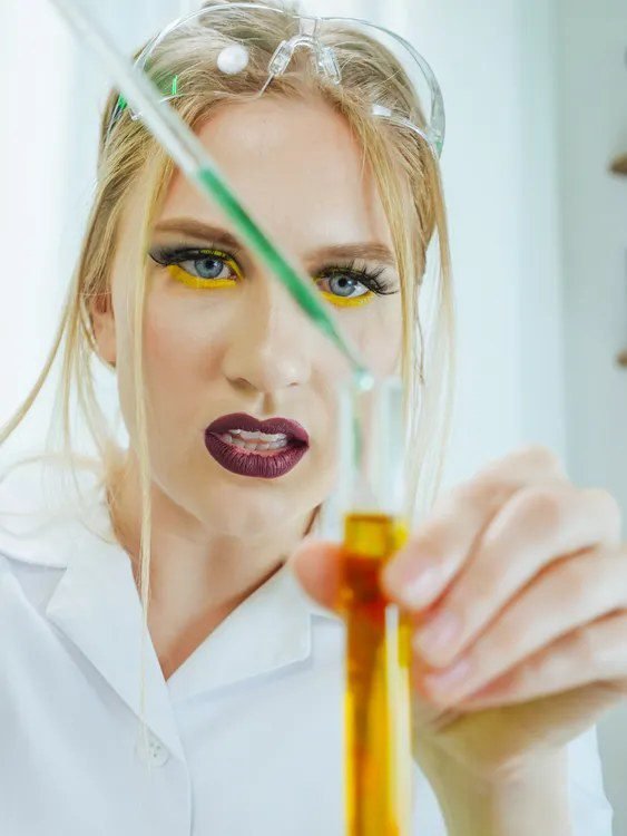 Woman in a mad scientist costume