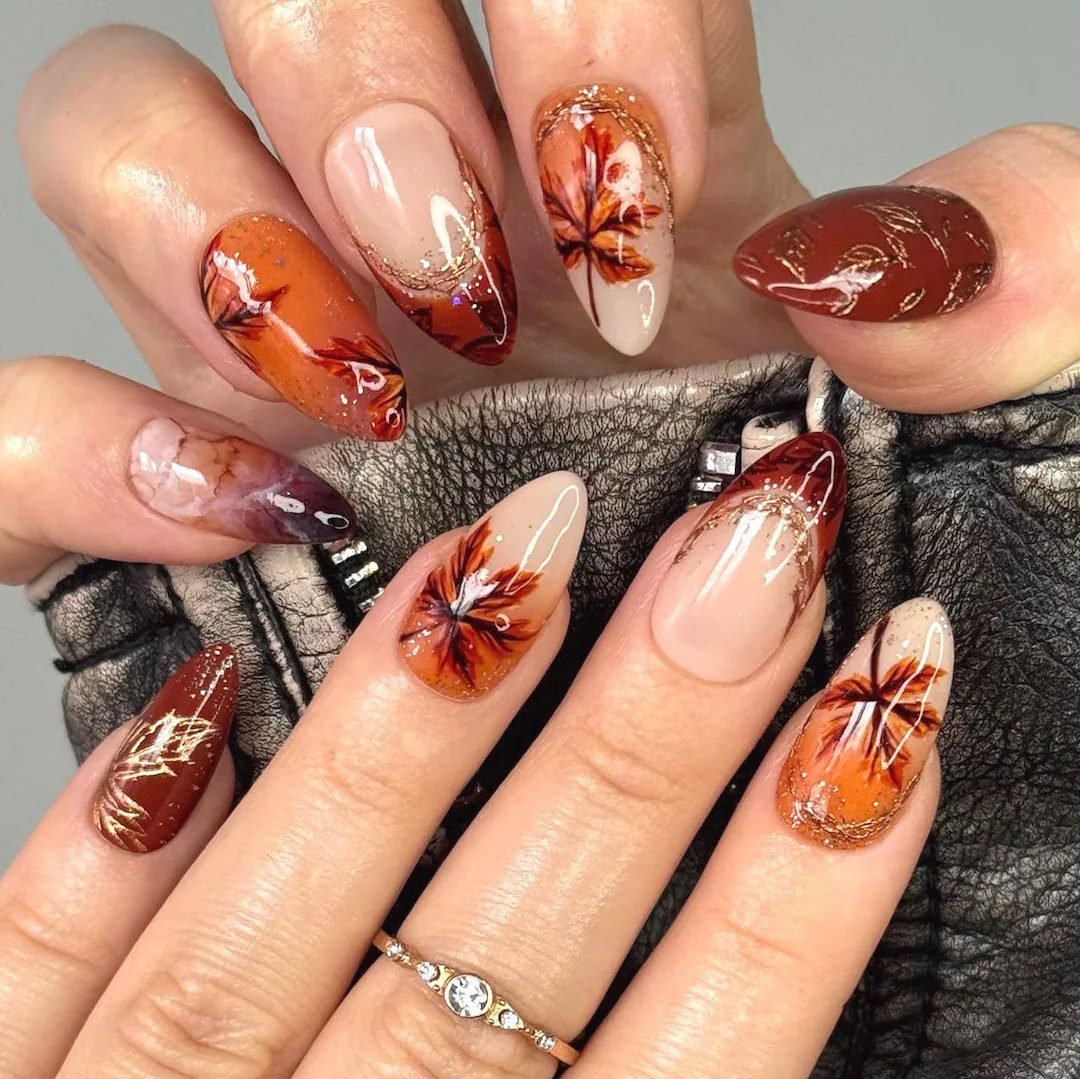 Burnt orange almond nails