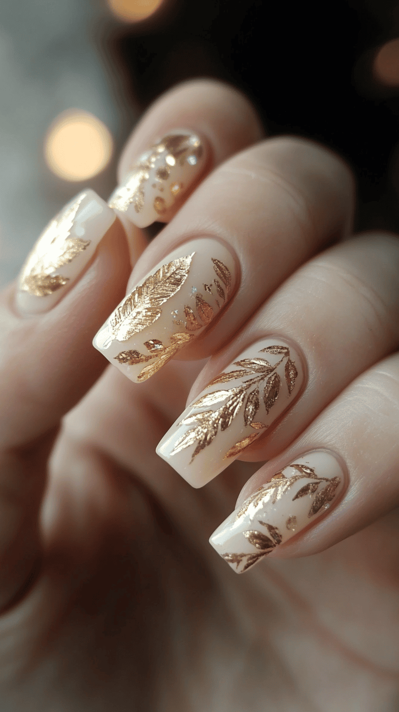 Nude nails with gold foil tips