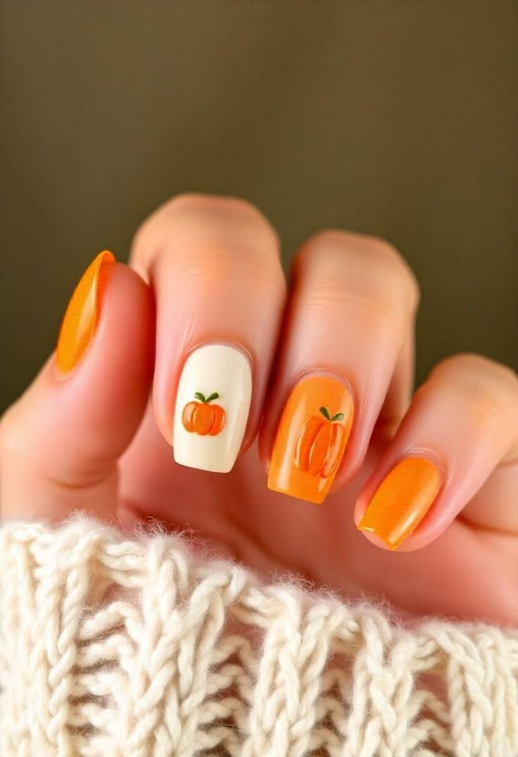 Pumpkin patch scene nail art