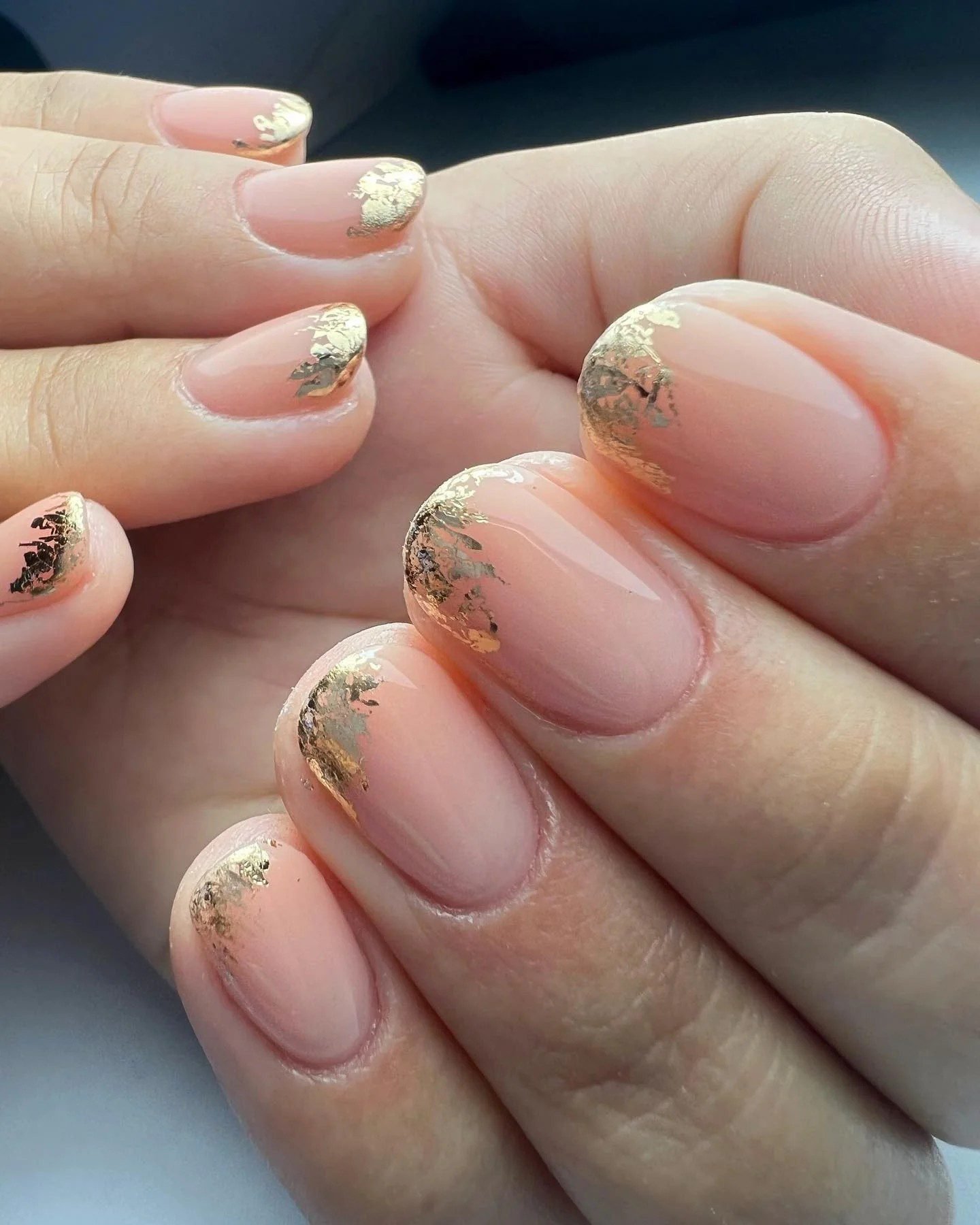 Caramel ombre nails with gold foil tips