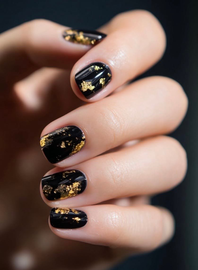 Rose gold nails with gold foil mix