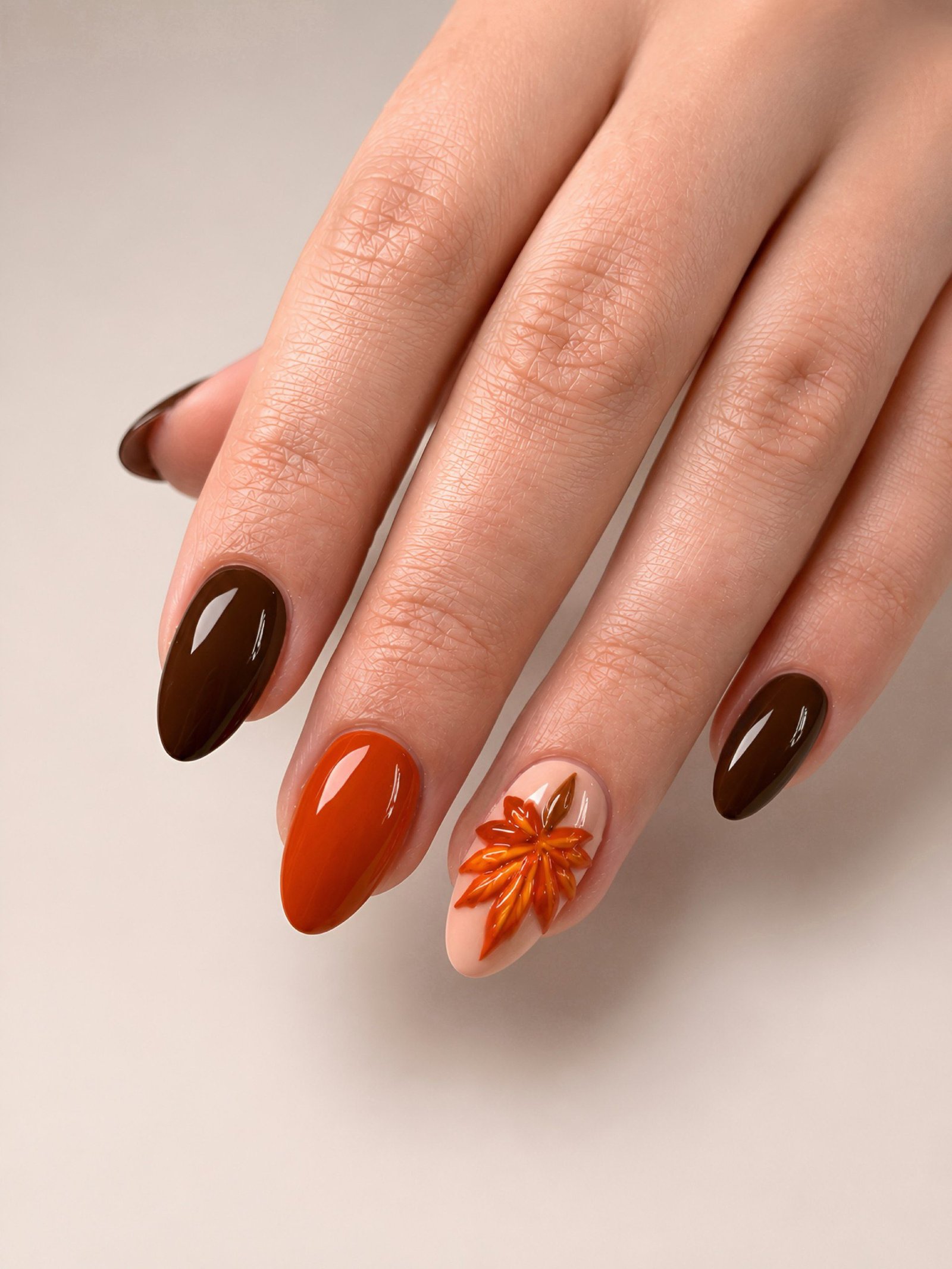Sheer milky almond nails with gold flakes