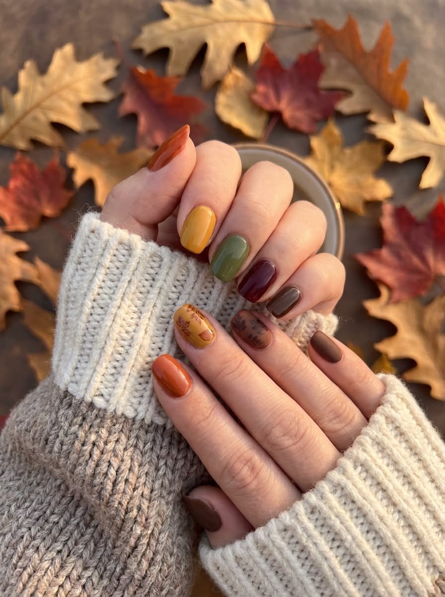 Chunky glitter pumpkin spice nails