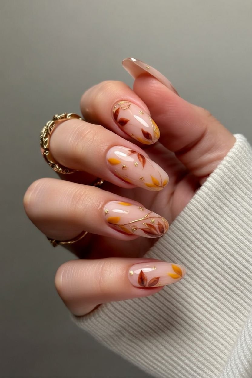 Sage green nails with gold foil dots