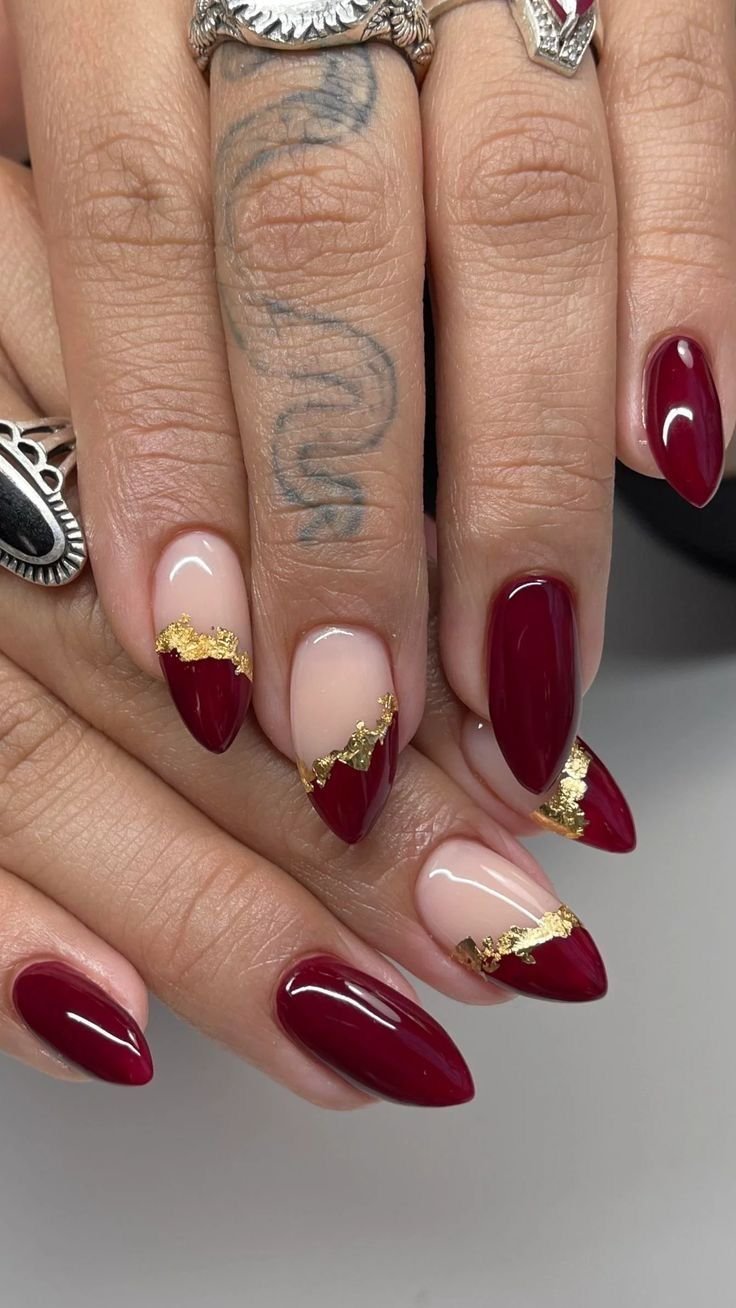 Forest green nails with gold foil