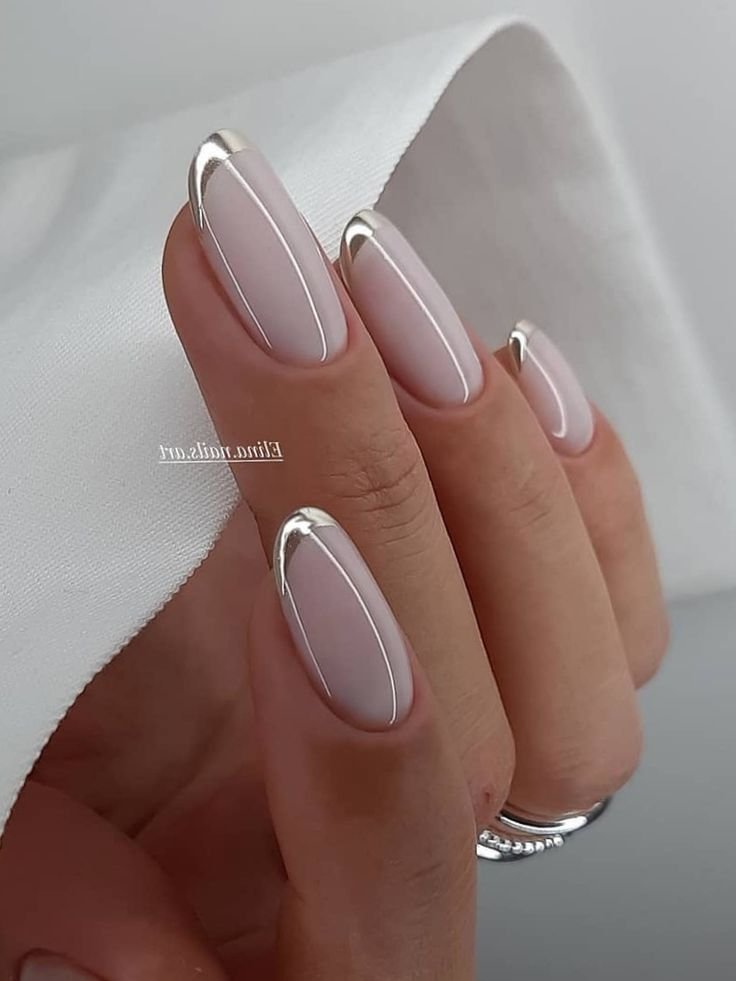 Champagne chrome French tip nails