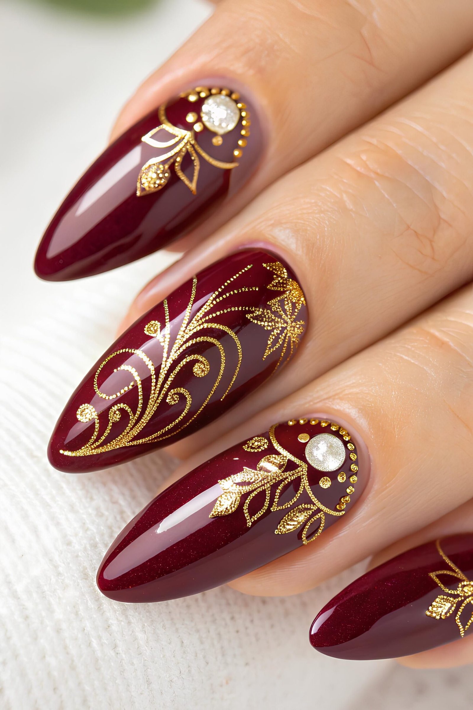 Milky white nails with delicate gold foil