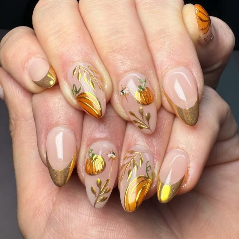 Caramel ombre almond nails