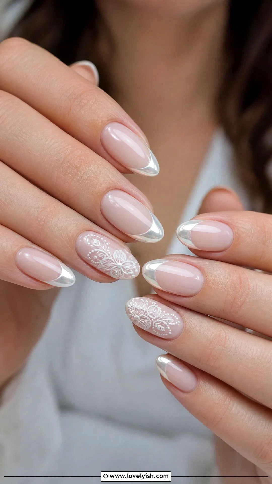Copper chrome French tip nails