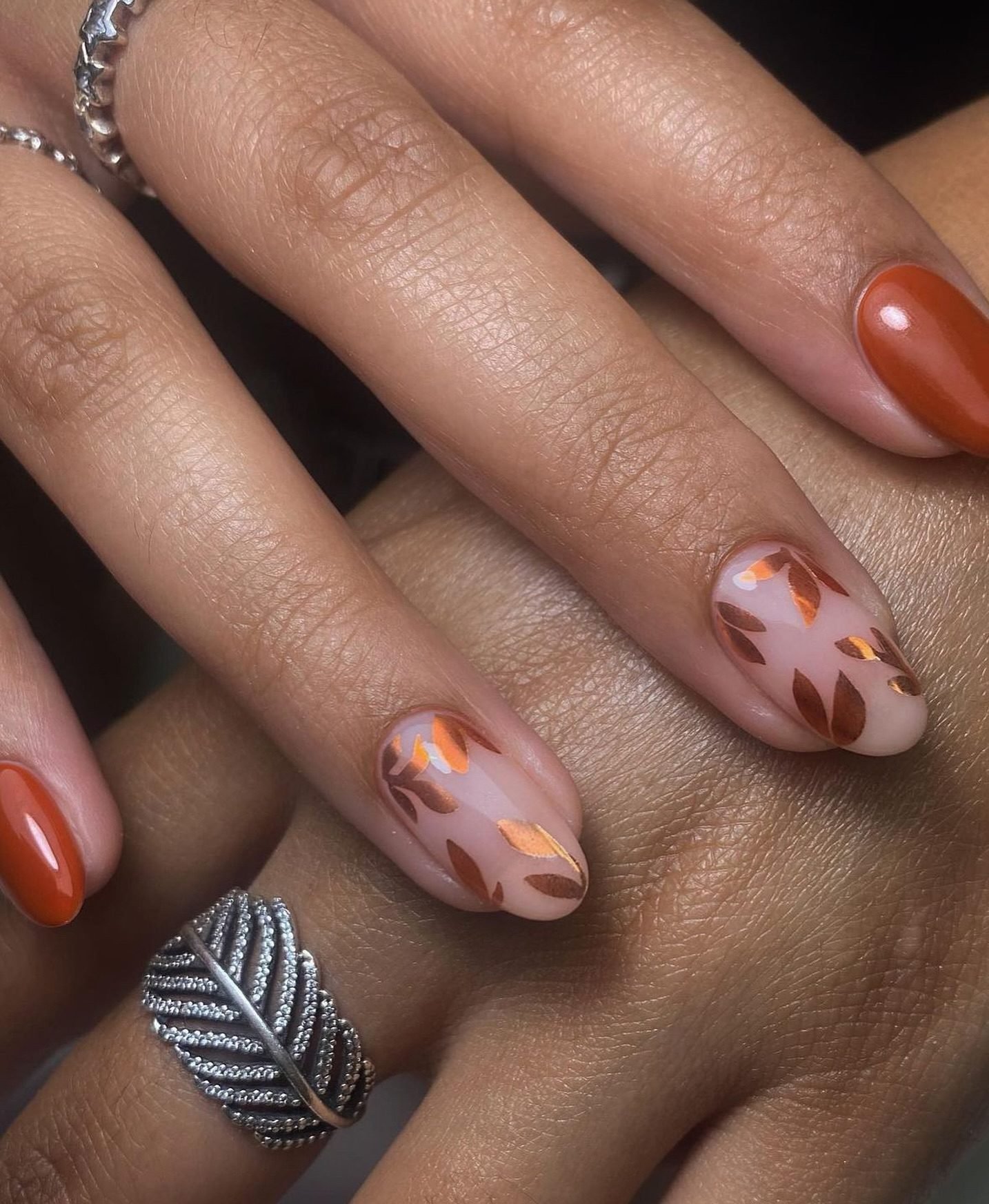 Burnt orange French tip pumpkin nails