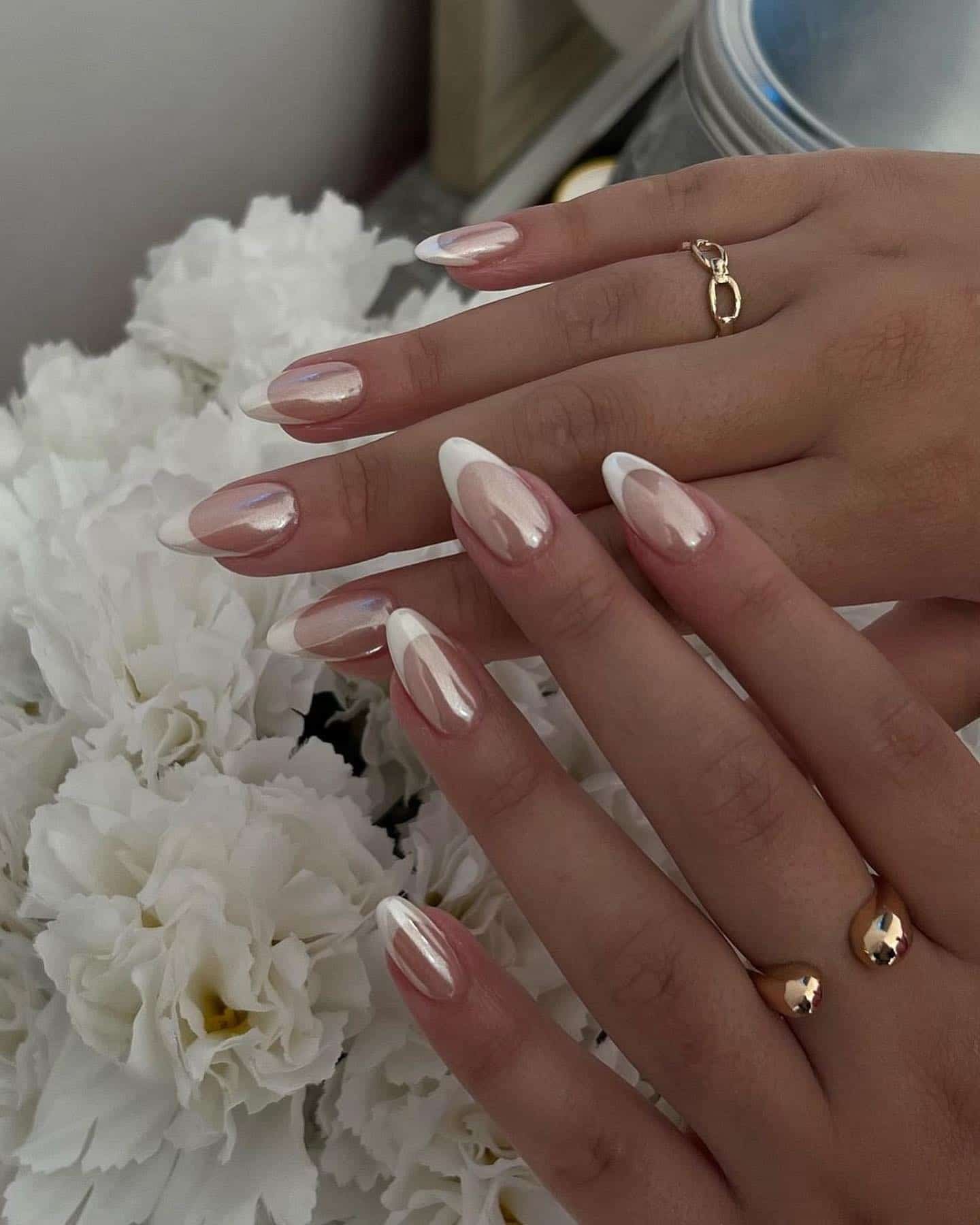 Pearl chrome French tip nails