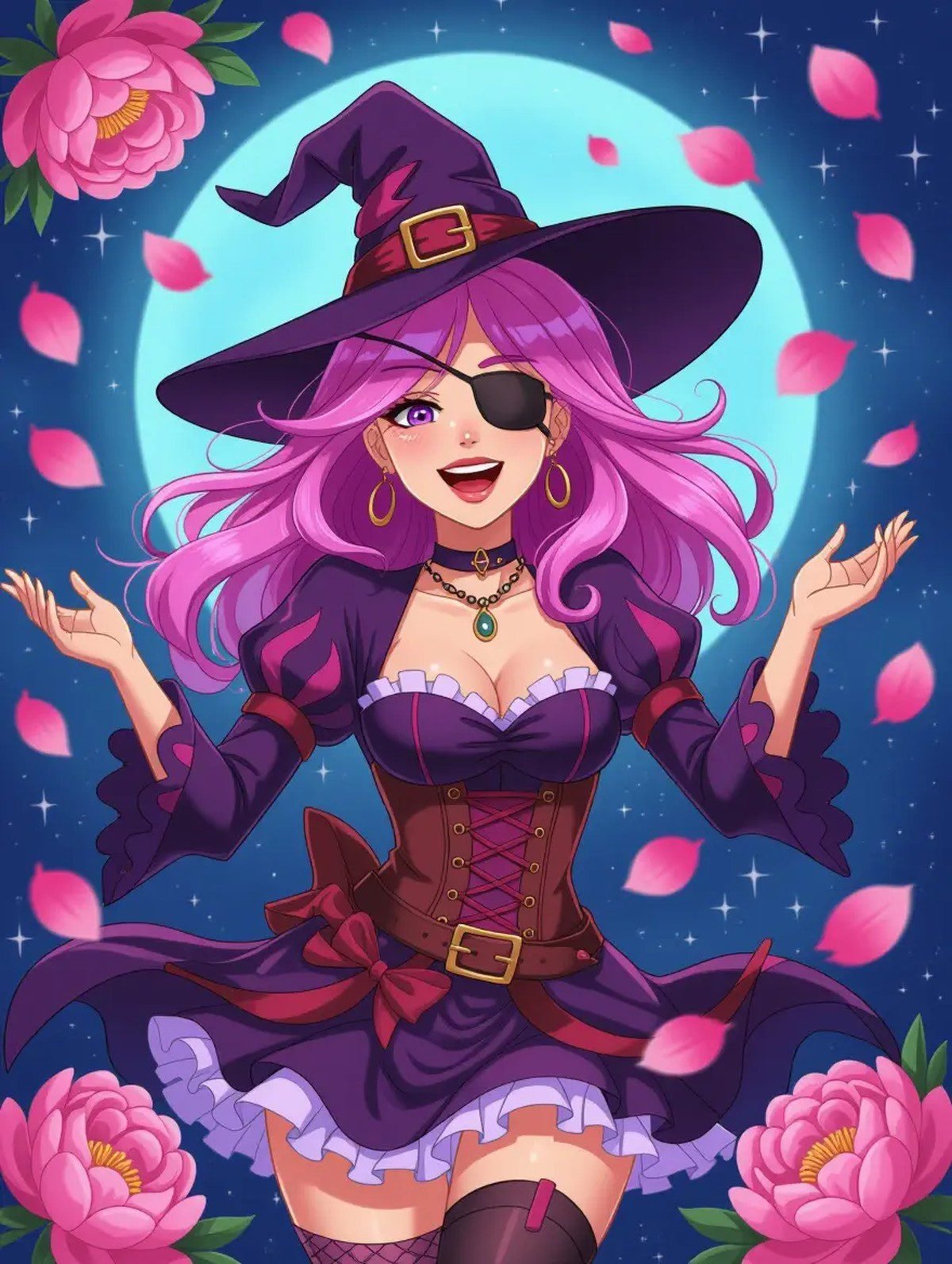 Witch hat pink hair costume woman