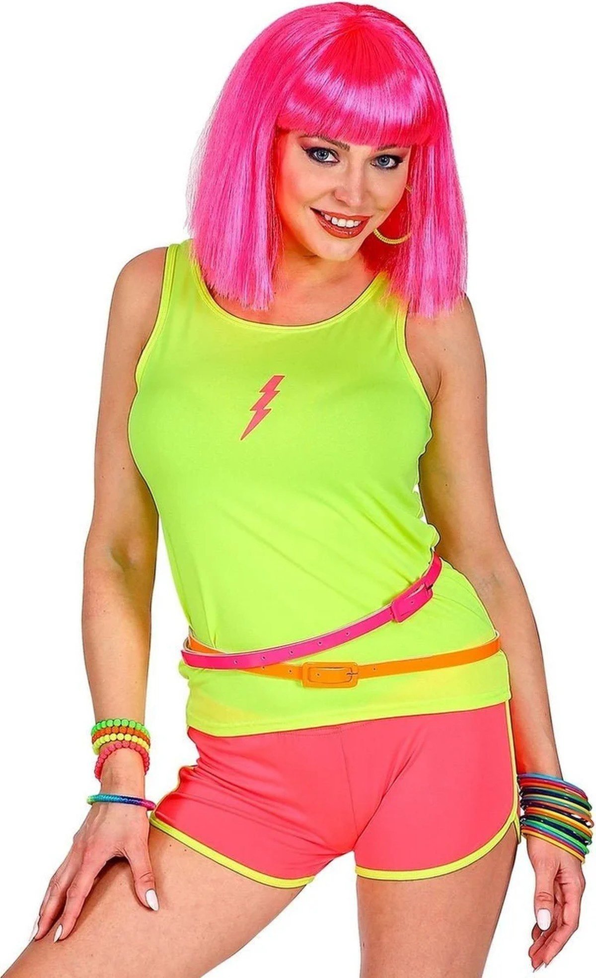 80s aerobics costume neon pink wig