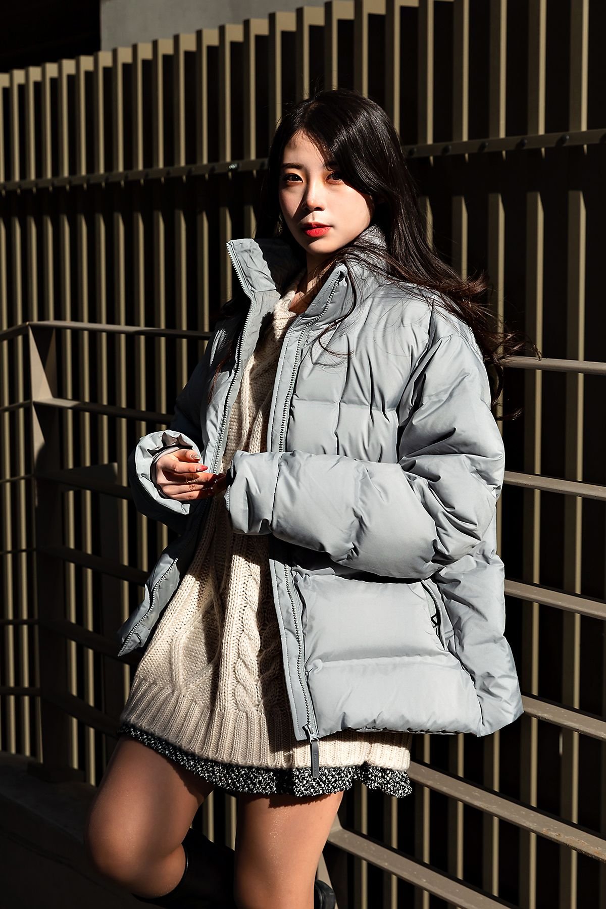 Belted puffer jacket outfit