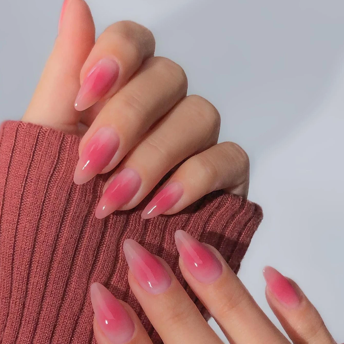 Pink gummy bear jelly nails translucent candy finish