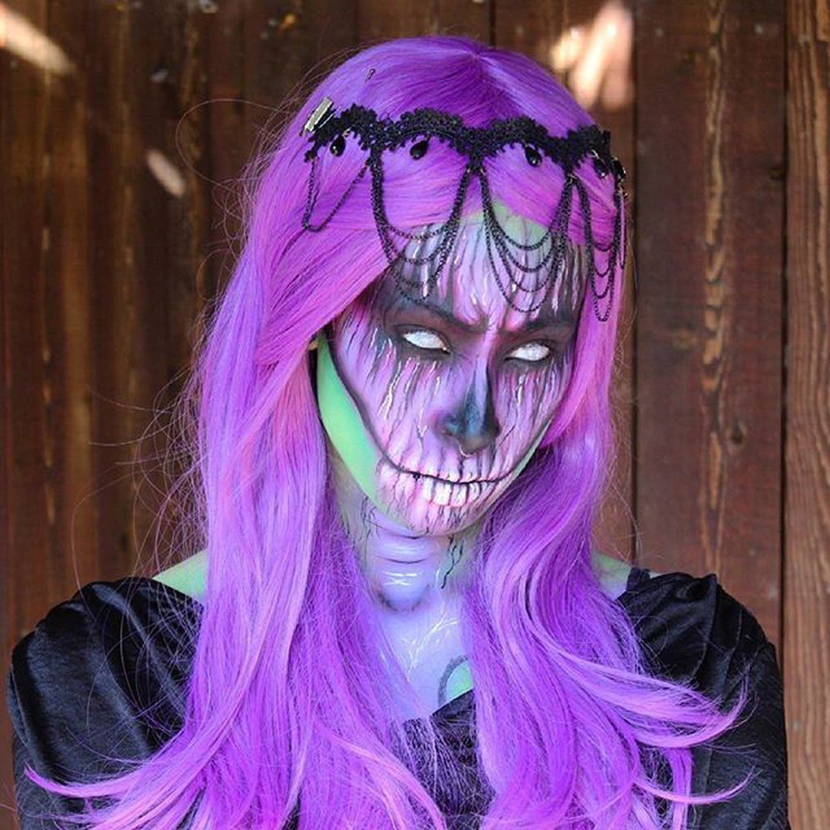 Zombie purple hair halloween makeup