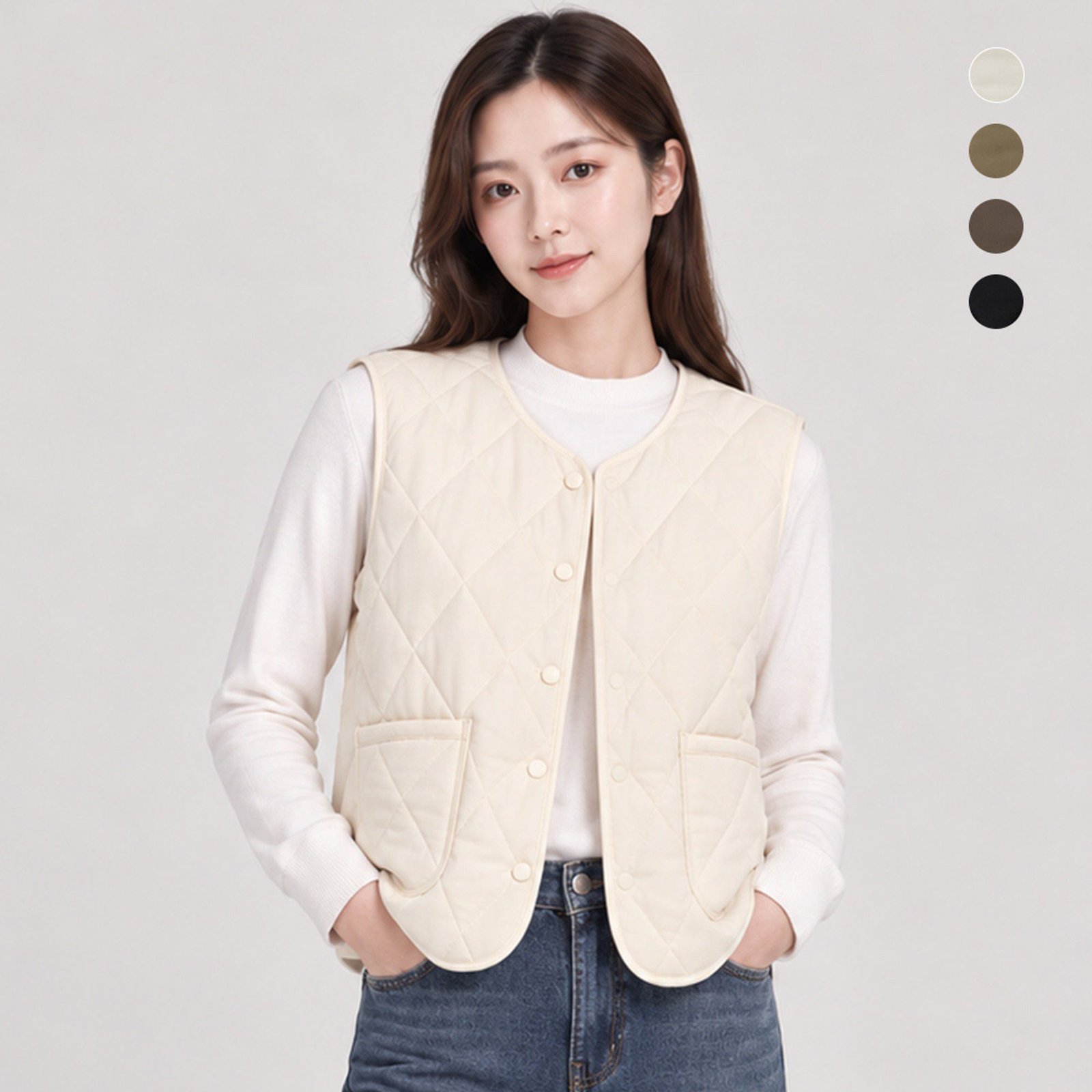 Quilted vest sweater layering fall outfit woman
